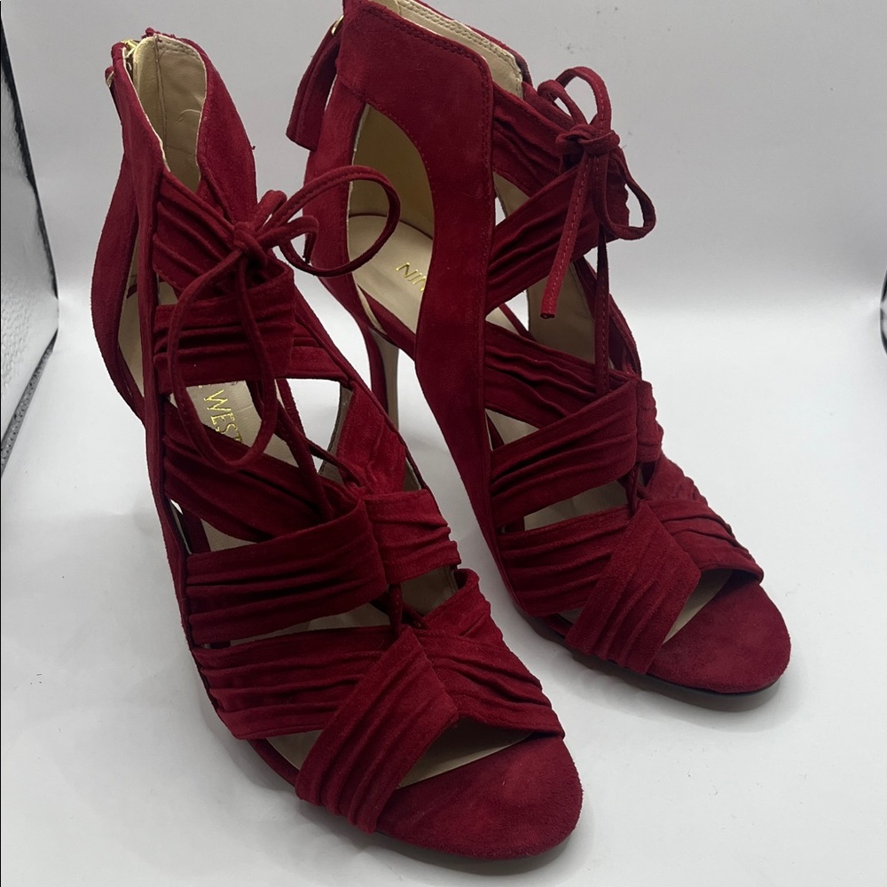 Nine West Red (wine color) Suede Lace-Up Heels